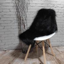 Peseira Xale Para Sofá em Pelúcia Pelo Alto Preto Decoração 1,60x50cm
