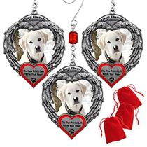 Pet Memorial Photo Ornament - Lembre-se sempre das impressões de patas que deixei dentro do seu coração - Angel Wings Picture Christmas Ornament - Perda de lembrança de um enfeite de animal de estimação - Conjunto de 3 - Presente / Saco de armazenam