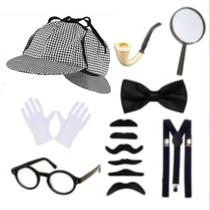 Peter Holmes Fancy Dress Acessório Set, Chapéu Deerstalker, Lupa, Victorian Look Pipe, Kit Detective