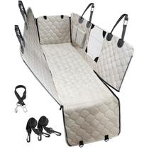 PETICON Cubierta para Asiento de Coche para Perros con Ventana de Malla, Cubierta 100% Impermeable para Asiento Trasero, Hamaca Antirrayaduras para Perros para Autos, Camionetas, SUVs, Jeeps, Beige