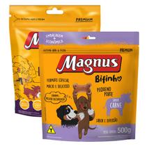 Petisco Magnus Cães Adultos Pequenos Bifinho Carne 500g e Biscoito 400g Combo
