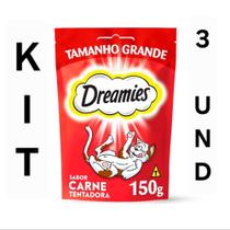 Petiscos dreamies carne tentadora para gatos adultos -150g kit 03 pacotes de 150g