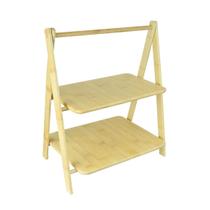 Petisqueira 2 andares de bambu com alça e pés de apoio 37,5cm