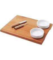 Petisqueira 29x22cm Retangular Com 2 Cumbucas, 1 Espátula e 1 Garfo Petisco