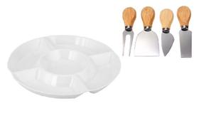 Petisqueira 5 Divisórias 30cm Melamina Luxo + Jogo 4 Peças