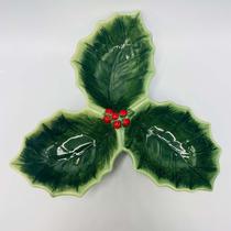 Petisqueira Azevinhos Natalina em cerâmica 25x25cm