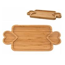 Petisqueira Bandeja Coração de Bambu 3 Divisórias Servir