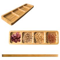 Petisqueira Bandeja de Bambu Retangular Com 4 Divisórias 33cm