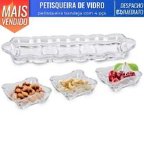 Petisqueira Bandeja de Vidro Potiche C/ 4 pçs Decorativa Amendoim Petiscos