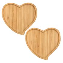 Petisqueira Bandeja Prato Em Bambu De Coração Servir Decorativo Petisqueira Bandeja Prato Em Bambu De Coração Servir Decorativo