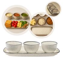 Petisqueira Bandeja Retangular 3 Bowls Servir Brisa Oxford