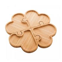 Petisqueira C/4 Divisórias de Bambu Heart Quebra-Cabeça 26x26x1,5cm
