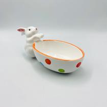 Petisqueira cerâmica com Coelho Bubbles Easter colorida 495ml - 11x23x11cm