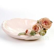 Petisqueira Cerâmica Folha com Rosas Zanatta Casa 22x16x9cm Petisqueira Cerâmica Folha com Rosas Zanatta Casa 22x16x9cm