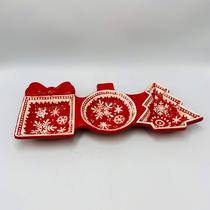 Petisqueira Cerâmica Presente Bola Árvore Vermelha 33x13cm