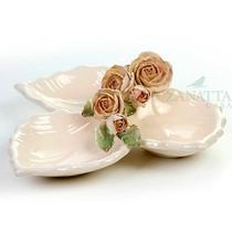 Petisqueira Cerâmica Tripla Zanatta com Rosas Antigas 26x24x8cm