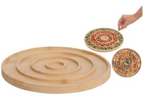 Petisqueira Com Divisória Bambu Bandeja Redonda Tabua frios