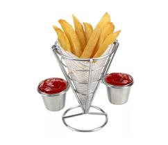 Petisqueira Cone Com Molheira Porta Batata Frita Inox Petisqueira Cone Com Molheira Porta Batata Frita Inox