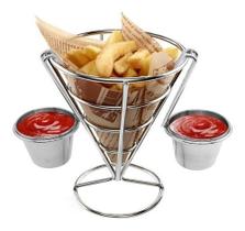 Petisqueira Cone Com Molheiras E Suporte Porta Batata Fritas Petisqueira Cone Com Molheiras E Suporte Porta Batata Fritas