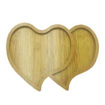 Petisqueira de Bambu Coração c/ 2 Divisórias p/ Servir