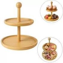 Petisqueira De Bambu Redonda Dois Andares 33x24,5x19,5cm