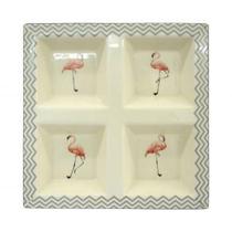 Petisqueira de ceramica flamingos 23cm x 23cm x 3,6cm - BTC Decor