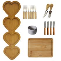 Petisqueira De Coração Com Ramequim + 6 Garfinhos + Faca e Espátula + Mini Tábua+ 4 Espátulas