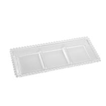 Petisqueira de Cristal Retângular C/3 Divisórias Pearl Bolinha Transparente 30x13cm Wolff