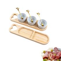 Petisqueira de Madeira Retangular com Ramequim e Garfinhos