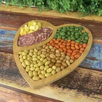 Petisqueira De Madeira Tabua Bambu Multiuso Bandeja MDF Modelo Coração Com 2 divisórias 26x27cm