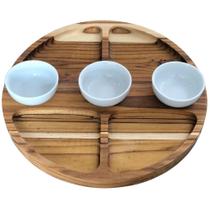 Petisqueira de Madeira Teca com 7 Divisões para Petiscos e Molhos