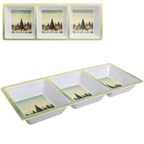 Petisqueira De Melamina Retangular Natal Natalina Com 3 Divisórias 36,5x15x4cm