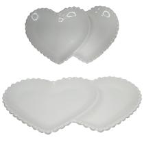 Petisqueira de porcelana modelo coracao com 2 divisorias perola 30,5x18,5cm Petisqueira de porcelana modelo coracao com 2 divisorias perola 30,5x18,5cm