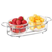 Petisqueira De Vidro Dupla Redonda C/ Suporte Inox Mimostyle