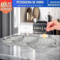 Petisqueira de Vidro Potiche 3 Divisórias Decorativa Petiscos Frios Amendoim