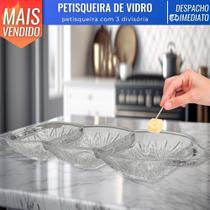 Petisqueira de Vidro Potiche 3 Divisórias Decorativa Petiscos Frios Amendoim