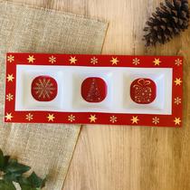 Petisqueira Decorativa Natal Com Divisórias Vidro Vermelho Grande 17x43cm