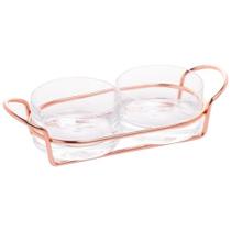 Petisqueira Dupla de Vidro com Suporte Italy Rosé 24cm x 10cm x 8cm - Wolff - 7895730871043