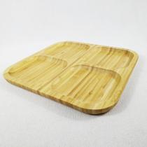 Petisqueira em Bambu Natural Quadrada c/ 4 Divisórias 30x30cm - BM36