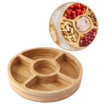 Petisqueira Gamela Bandeja Bambu C/ Divisórias Para Servir