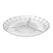 Petisqueira Lyor Floral de Vidro com 3 Divisórias 19,5cm Petisqueira Lyor Floral de Vidro com 3 Divisórias 19,5cm