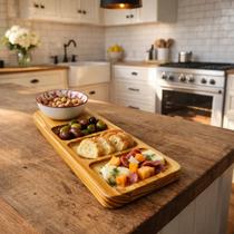 Petisqueira Madeira Tábua 3 Divisórias Molheira Flamingo