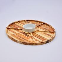Petisqueira Oval em Madeira Teca com Molheira de Porcelana