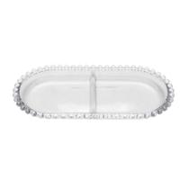 Petisqueira Oval Wolff Pearl De Cristal Com Divisória 24Cm