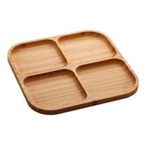 Petisqueira Quadrada Com 4 Divisórias De Bambu Bandeja