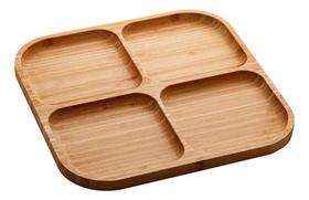 Petisqueira Quadrada De Bambu 4 Cavidades Resistente Natural