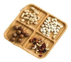 Petisqueira Quadrada De Bambu 4 Divisórias 25cm Petiscos