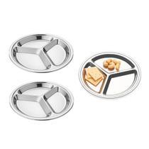 Petisqueira Redonda 3 Divisorias Bandeja Prato Aço Inox 3un