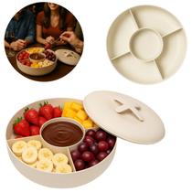 Petisqueira Redonda Com Tampa e Divisórias em Bambu