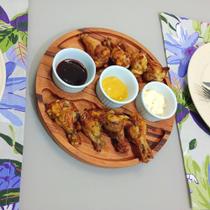 Petisqueira Redonda Madeira Molheira 3 Ramequim Servir Frios Petiscos